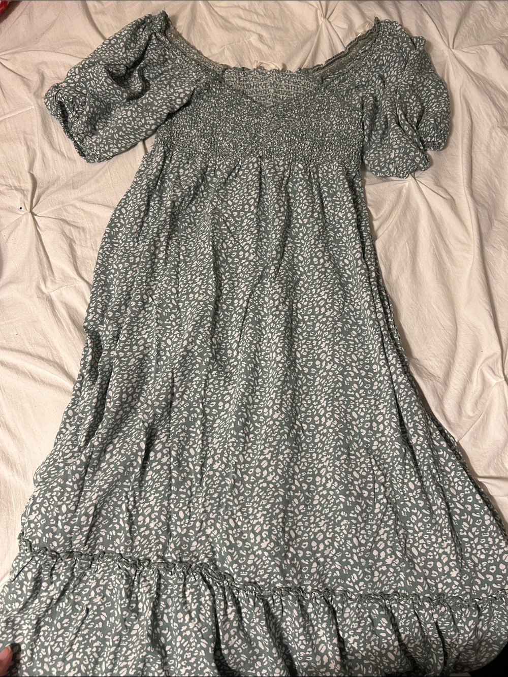 Millibon Sage Green Smocked Maxi Dress with Puff Sleeves